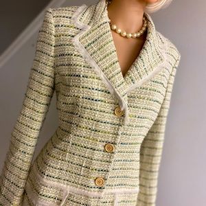 Anne Klein Tweed Jacket Blazer Green Blue Size 10